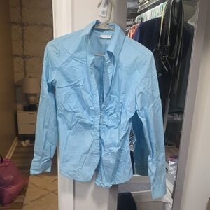 New York & Company Sky Blue Stretch Shirt